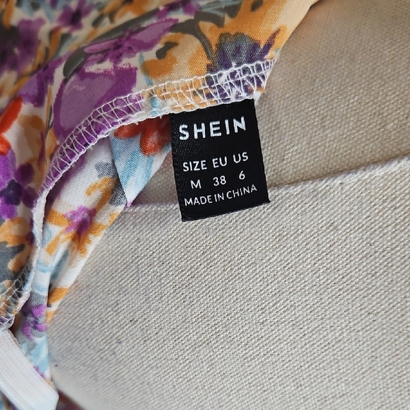 Shein Allover Floral Print Knot Hem Batwing Crop Top With Split Thigh Midi Skirt - Picture 5 of 10